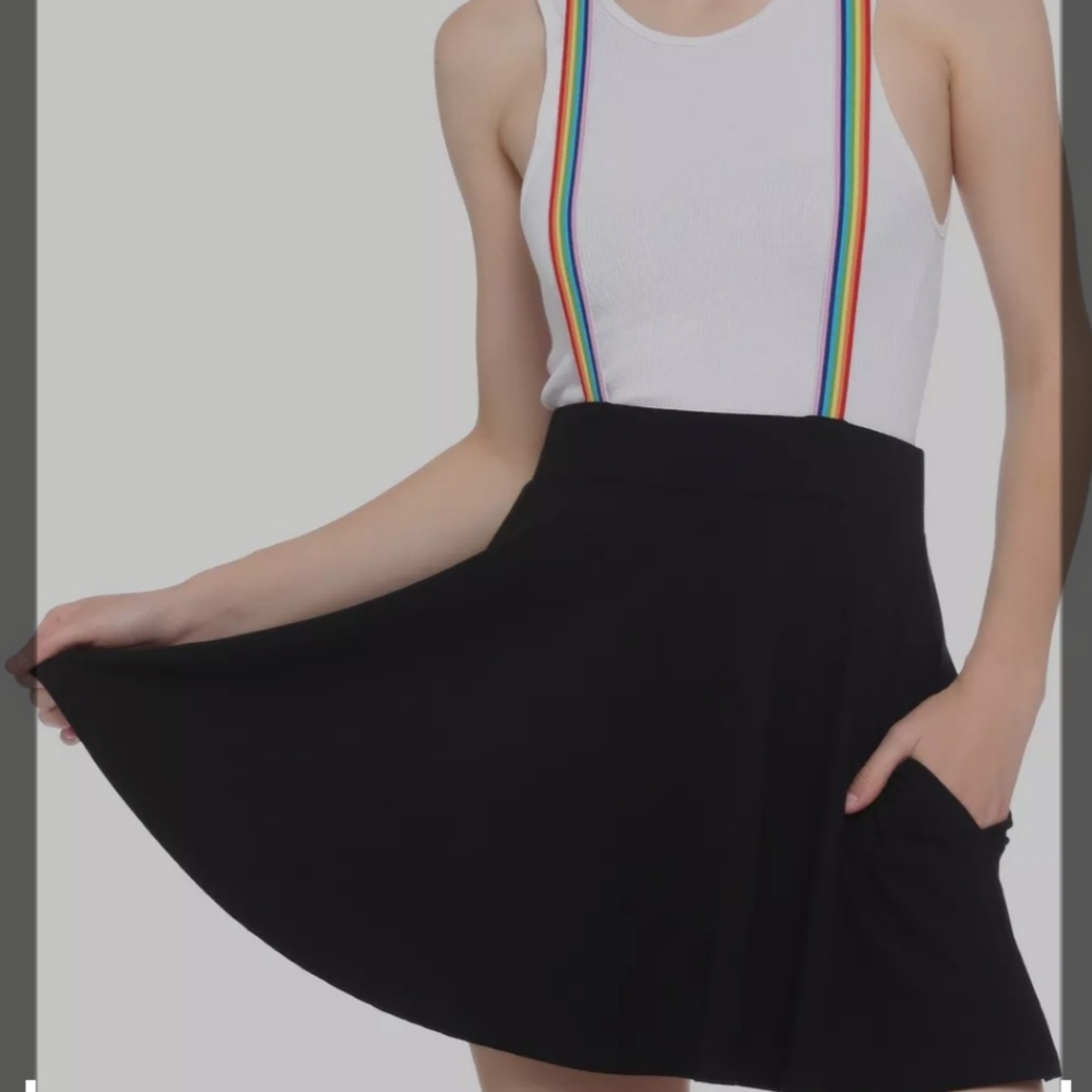 Hot Topic Black Rainbow Suspender Circle Skirt